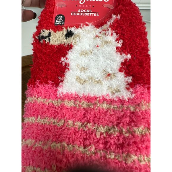 Snugadoo Soft Fuzzy Socks Llama Striped Red Pink Adult One Size NEW - Picture 2 of 5